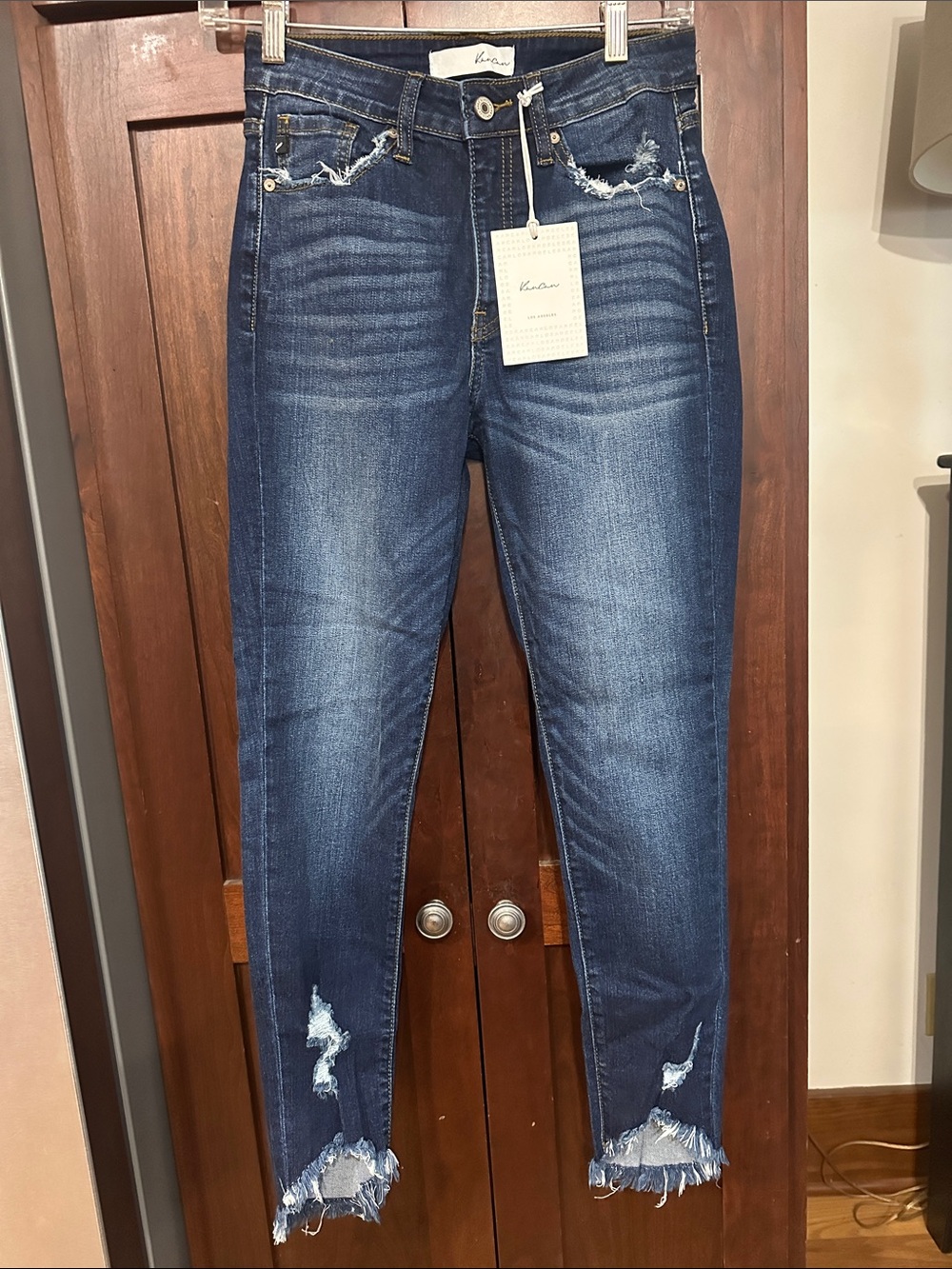 NWT- KanCan Women’s Dark Blue Distressed Skinny Jeans